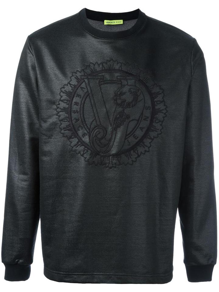 Versace Jeans Embroidered Logo Varnished Sweatshirt, Men's, Size: Xl, Black, Polyester/cotton/other Fibers