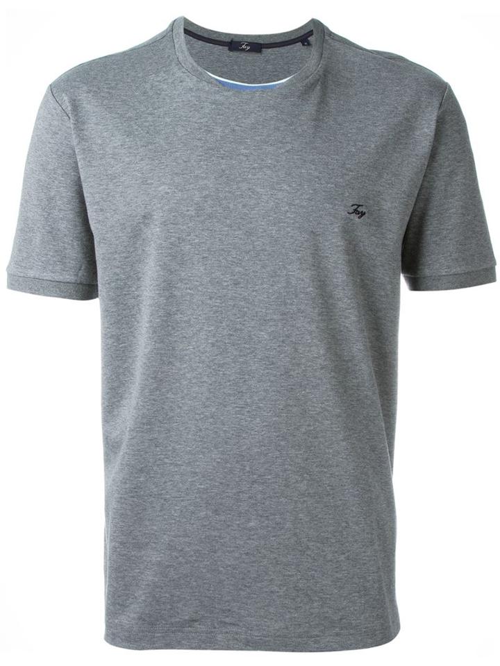 Fay Striped Collar T-shirt, Men's, Size: L, Grey, Cotton