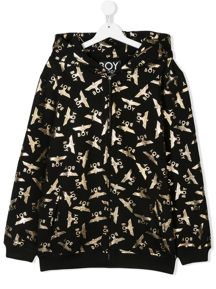 Boy London Kids Teen Eagle Repeated Logo Zip Hoodie - Black