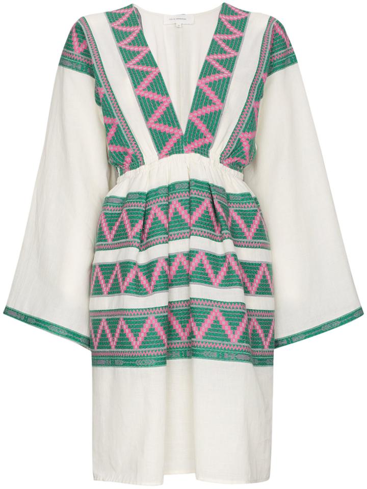 Celia Dragouni Embroidered Cotton Mini Dress - Nude & Neutrals