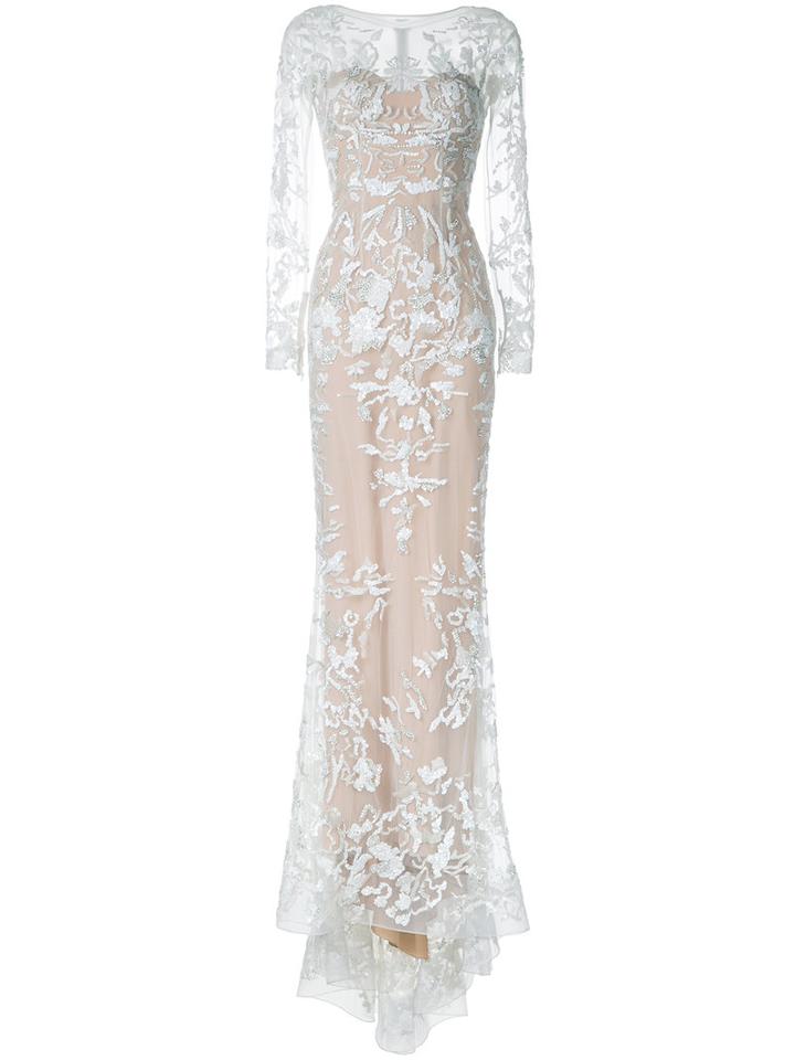 Zuhair Murad - Embellished Fishtail Gown - Women - Silk - 38, Nude/neutrals, Silk