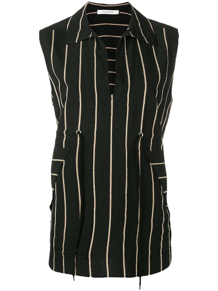 Cédric Charlier Striped Sleeveless Shirt - Black