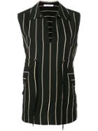 Cédric Charlier Striped Sleeveless Shirt - Black