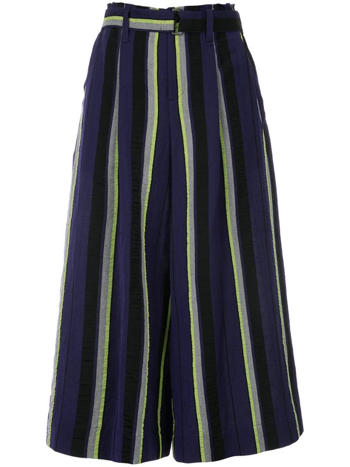 Issey Miyake Striped Flared Trousers - Blue