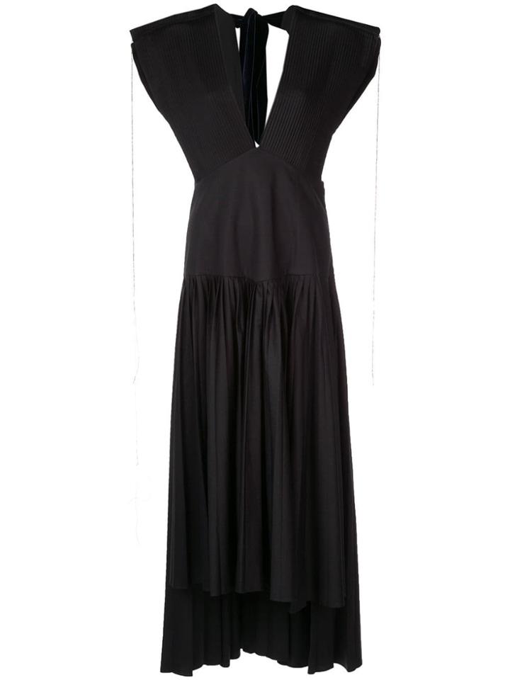Khaite V Neck Pleated Dress - Black