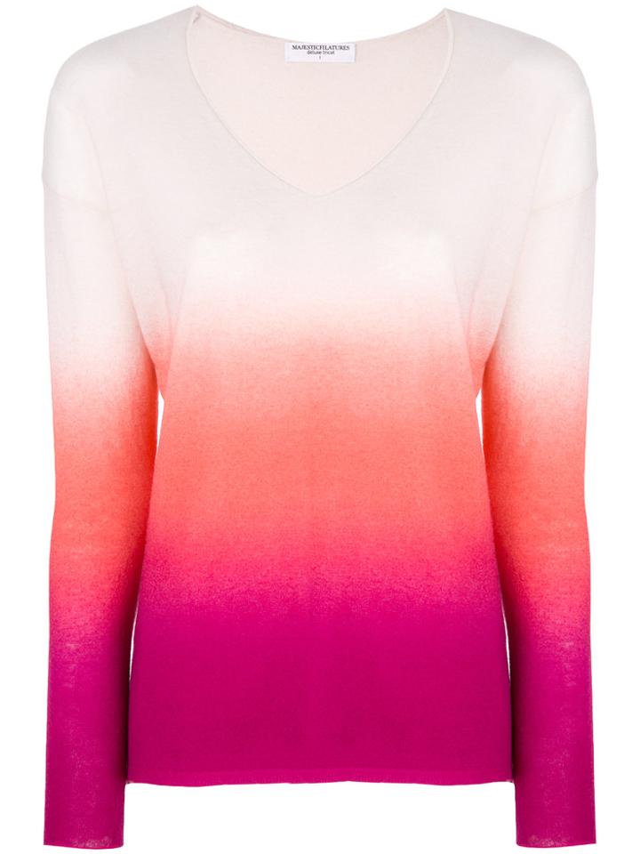 Majestic Filatures Ombre Knitted V-neck Top - Pink & Purple