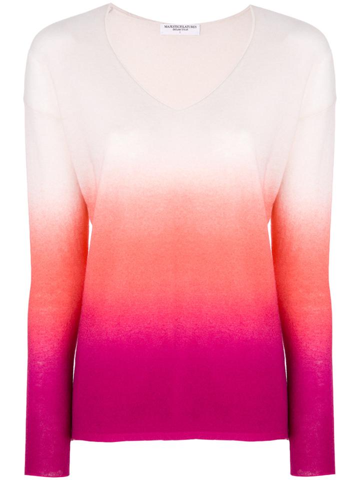 Majestic Filatures Ombre Knitted V-neck Top - Pink & Purple