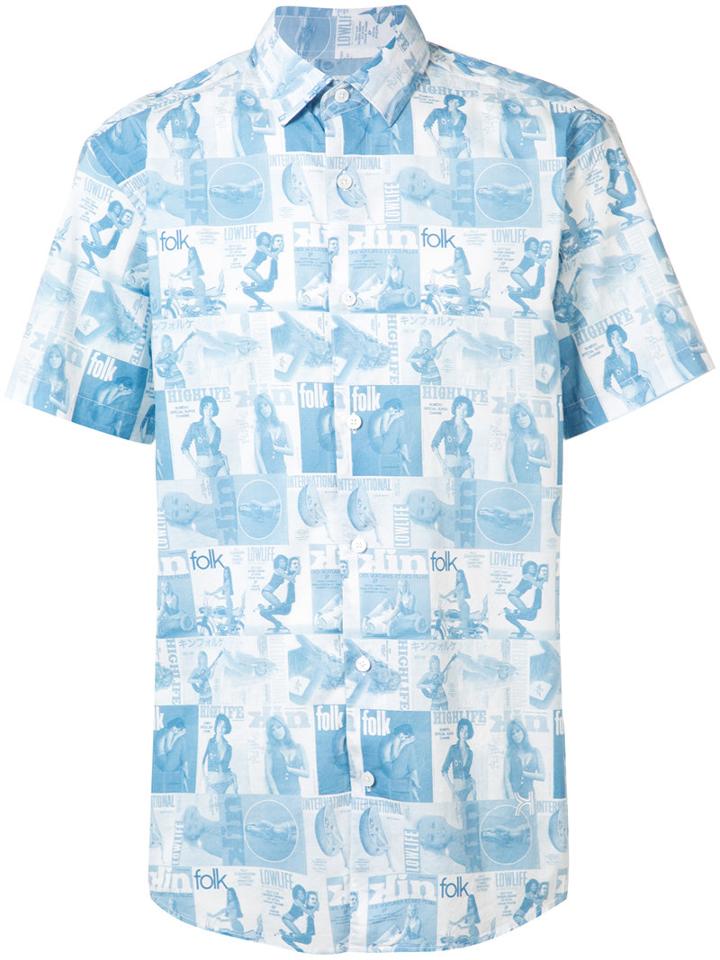 Kinfolk Allover Print Shortsleeved Shirt, Men's, Size: Small, Blue, Cotton