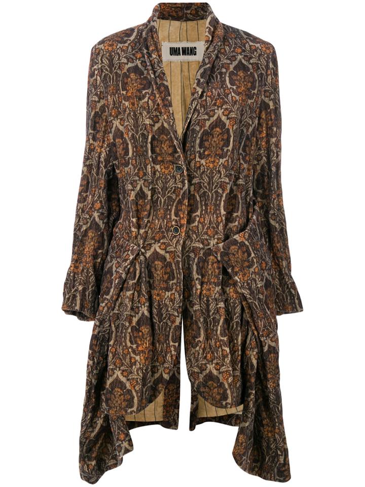 Uma Wang Patterned Draped Coat - Brown