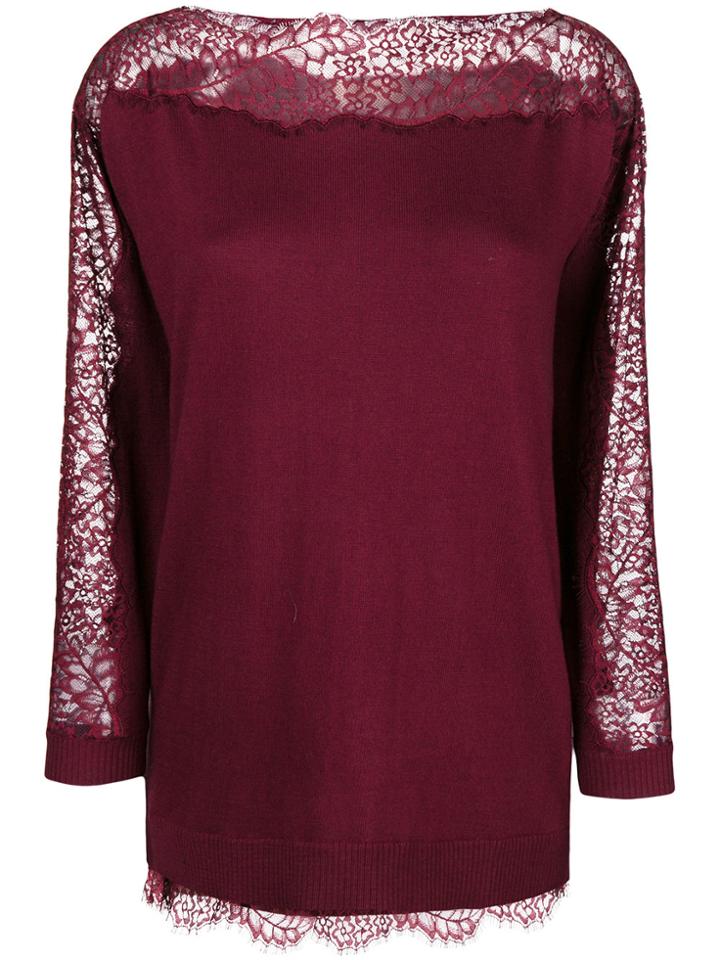 Twin-set Lace Detail Lightweight Sweater - Red