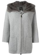 Agnona Zipped Coat, Women's, Size: Xs, Grey, Calf Leather/mink Fur/polyamide/cashmere