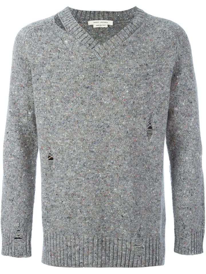 Marc Jacobs Distressed Knit Jumper, Men's, Size: Large, Grey, Cashmere/wool
