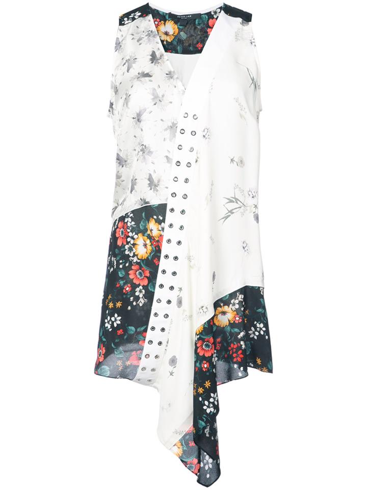 Derek Lam Sleeveless Asymmetrical Mixed Print Blouse - White