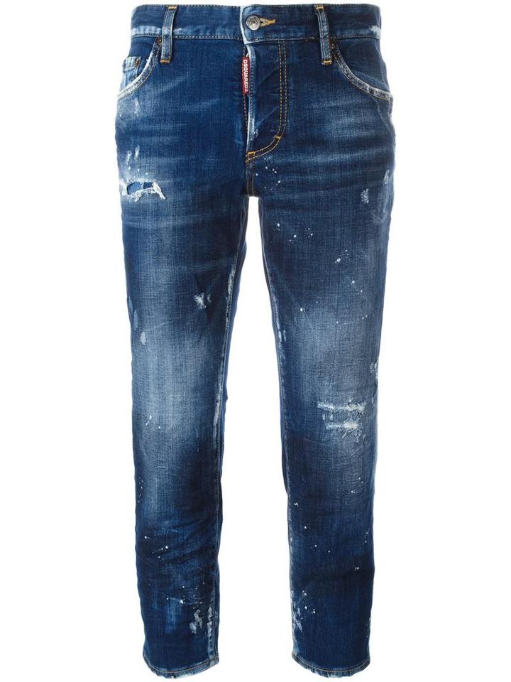 Dsquared2 Boyfriend Cropped Jeans, Women's, Size: 40, Blue, Cotton/spandex/elastane/polyester