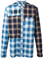 Lanvin Patchwork Check Shirt, Men's, Size: 41, Blue, Cotton/rayon/tencel