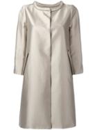 Armani Collezioni Metallic Concealed-placket Coat, Women's, Size: 42, Nude/neutrals, Cotton/silk
