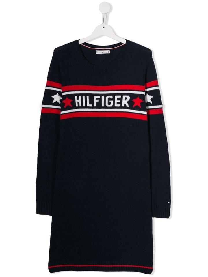 Tommy Hilfiger Junior Teen Logo Intarsia Sweater Dress - Blue