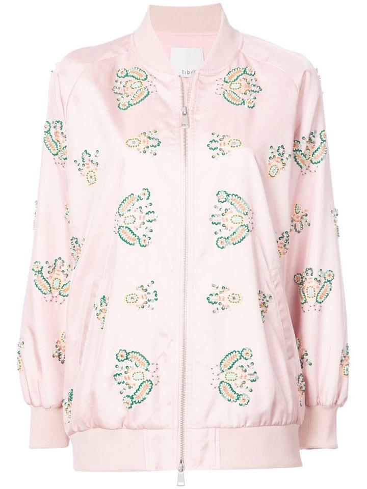 Tibi Beaded Bomber Jacket - Pink & Purple