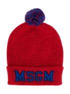Msgm Kids Teen Logo Knitted Hat - Red