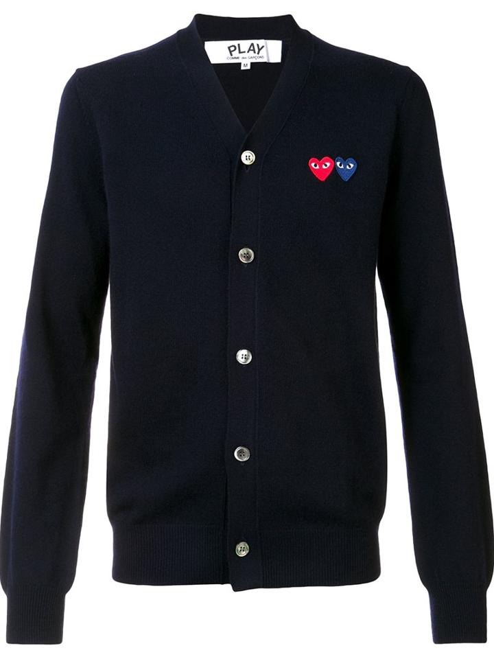 Comme Des Garçons Play 'double Heart' Cardigan, Men's, Size: Small, Blue, Wool