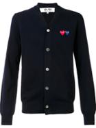 Comme Des Garçons Play 'double Heart' Cardigan, Men's, Size: Small, Blue, Wool