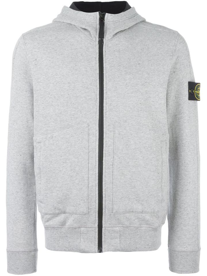 Stone Island Zip Hoodie, Men's, Size: Xl, Grey, Cotton