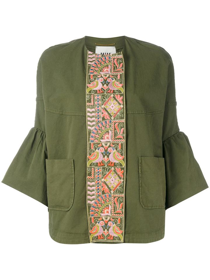 Bazar Deluxe - Embroidered Panel Jacket - Women - Cotton/spandex/elastane - 44, Green, Cotton/spandex/elastane