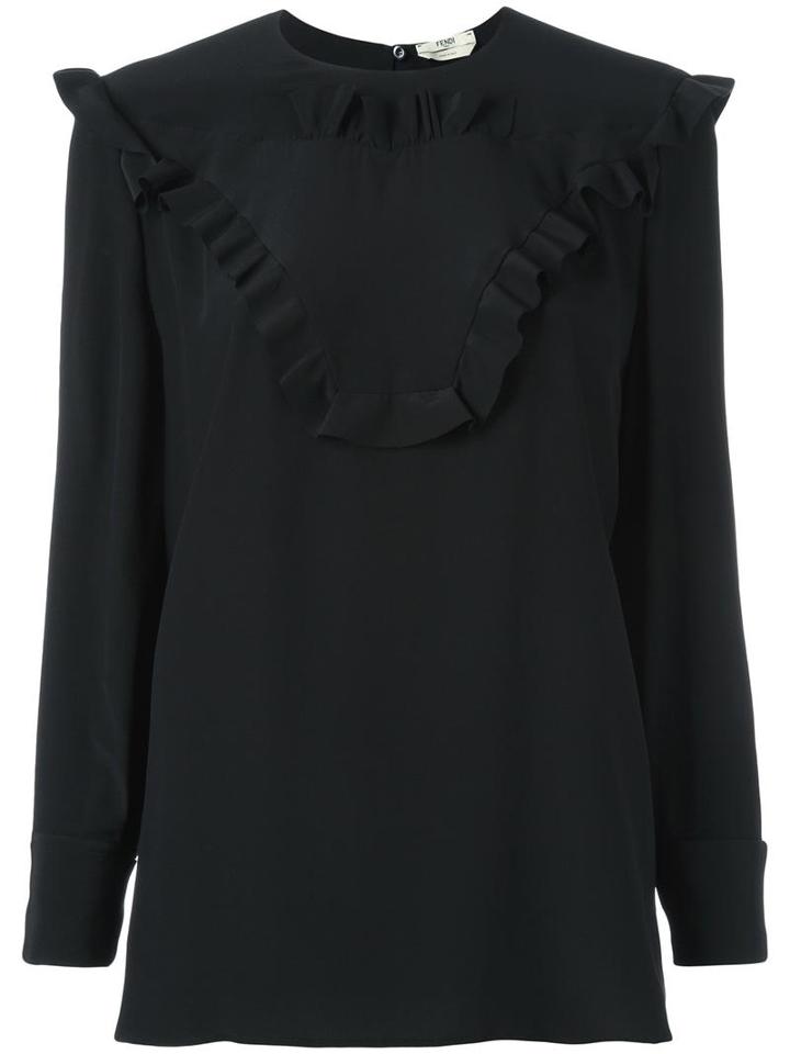 Fendi Frill Trim Blouse, Women's, Size: 44, Black, Silk