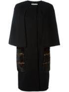 Fendi Contrast Pocket Coat, Women's, Size: 40, Black, Mink Fur/virgin Wool