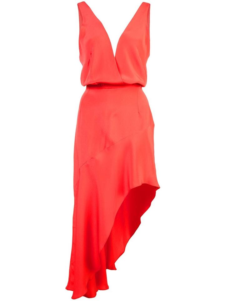 Haney Asymmetric V-neck Dress - Red