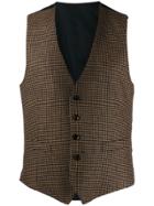 Lardini Houndstooth Fitted Waistcoat - Brown