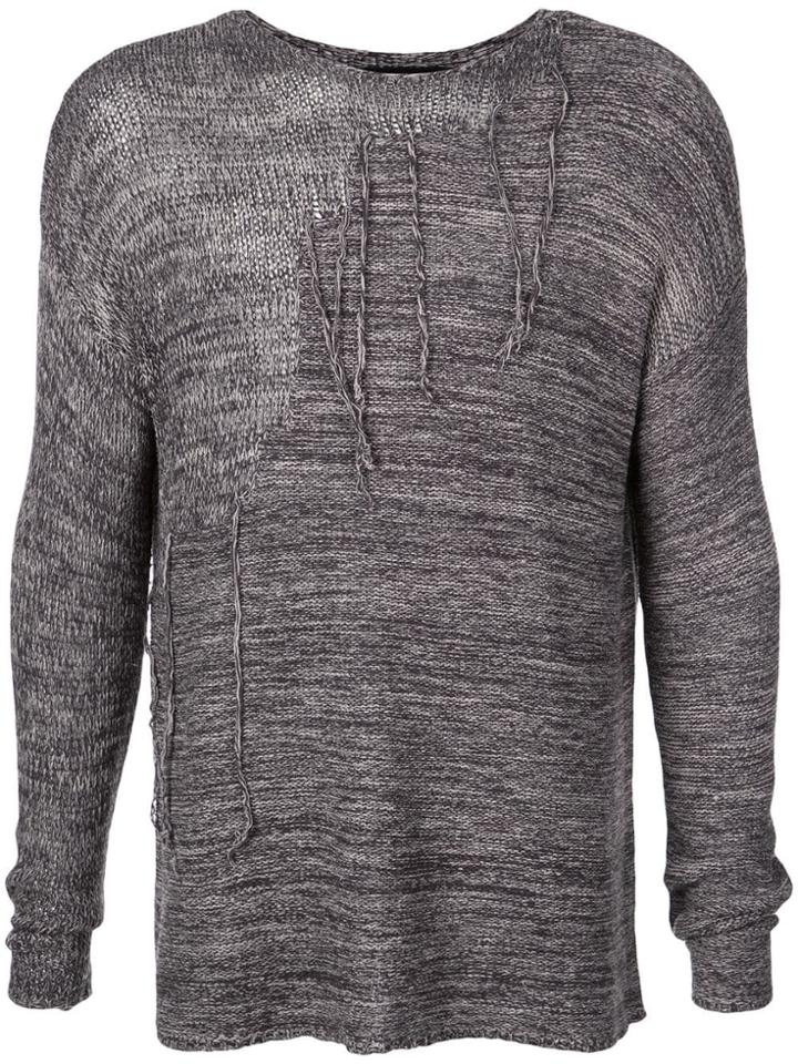 The Viridi-anne Distressed Round Neck Sweater - Brown