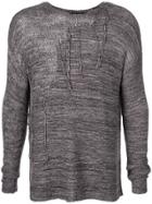 The Viridi-anne Distressed Round Neck Sweater - Brown