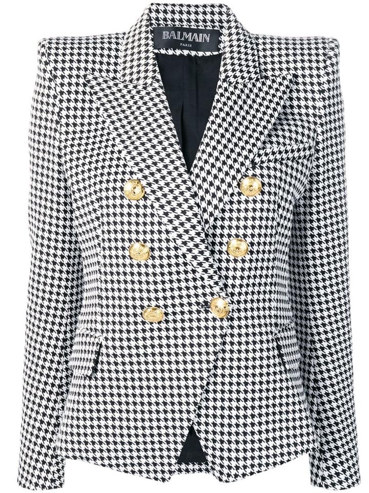 Balmain Six Button Houndstooth Jacket - Black