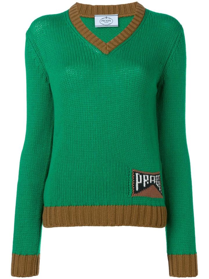 Prada Logo Intarsia Jumper - Green