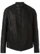 Alexander Mcqueen Band Collar Biker Jacket, Men's, Size: 52, Black, Calf Leather/polyamide/polyester/wool