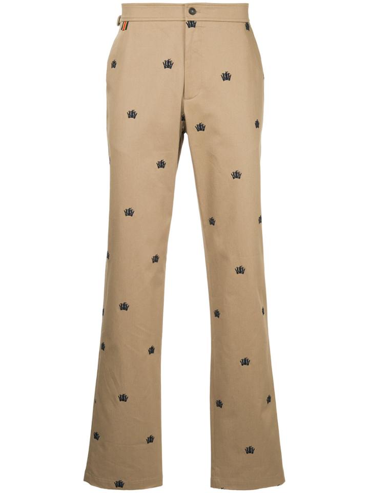 Gieves & Hawkes Embroidered Chinos - Brown