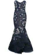 Marchesa Embroidered Sweetheart Gown - Blue