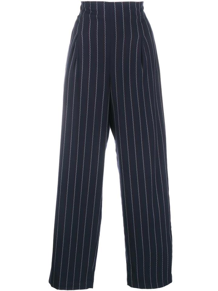 Ganni Pin Stripe Wide-leg Trousers, Women's, Size: 36, Blue, Polyester/rayon/spandex/elastane