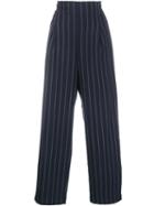 Ganni Pin Stripe Wide-leg Trousers, Women's, Size: 36, Blue, Polyester/rayon/spandex/elastane
