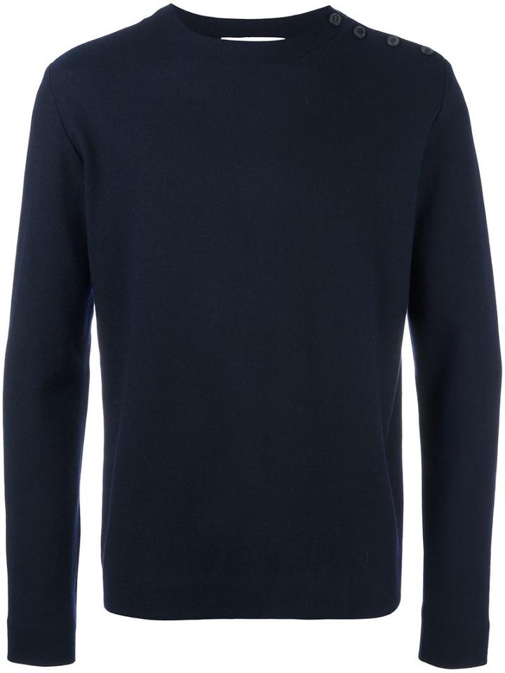 Stephan Schneider Buttoned Shoulder Sweatshirt, Men's, Size: V, Blue, Cotton/wool/nylon