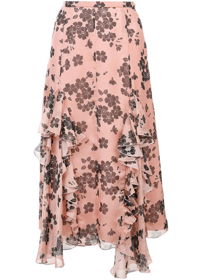Rochas Floral Print Ruffle Skirt - Pink & Purple