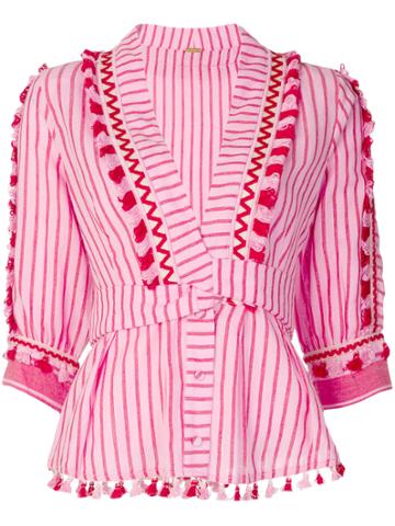 Dodo Bar Or Striped Plunge-neck Blouse - Pink & Purple