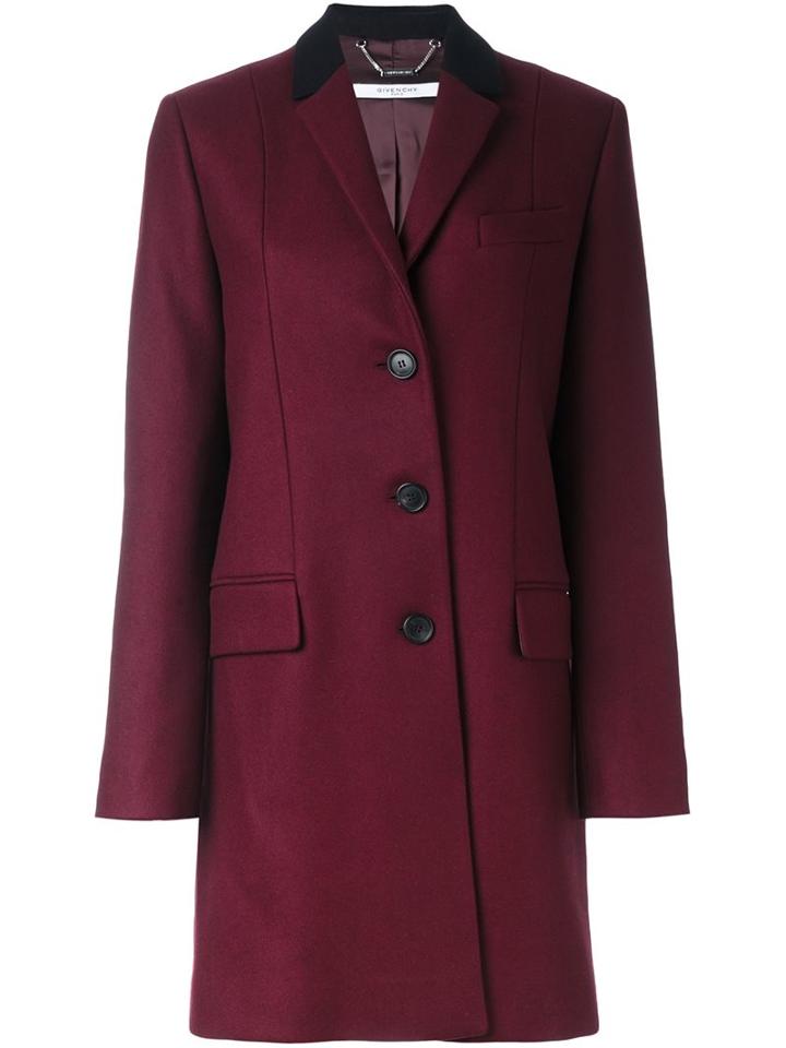 Givenchy Contrast Collar Coat, Women's, Size: 44, Red, Polyamide/viscose/wool