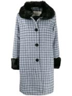 Charlotte Simone Faux Fur Trim Check Coat - Blue