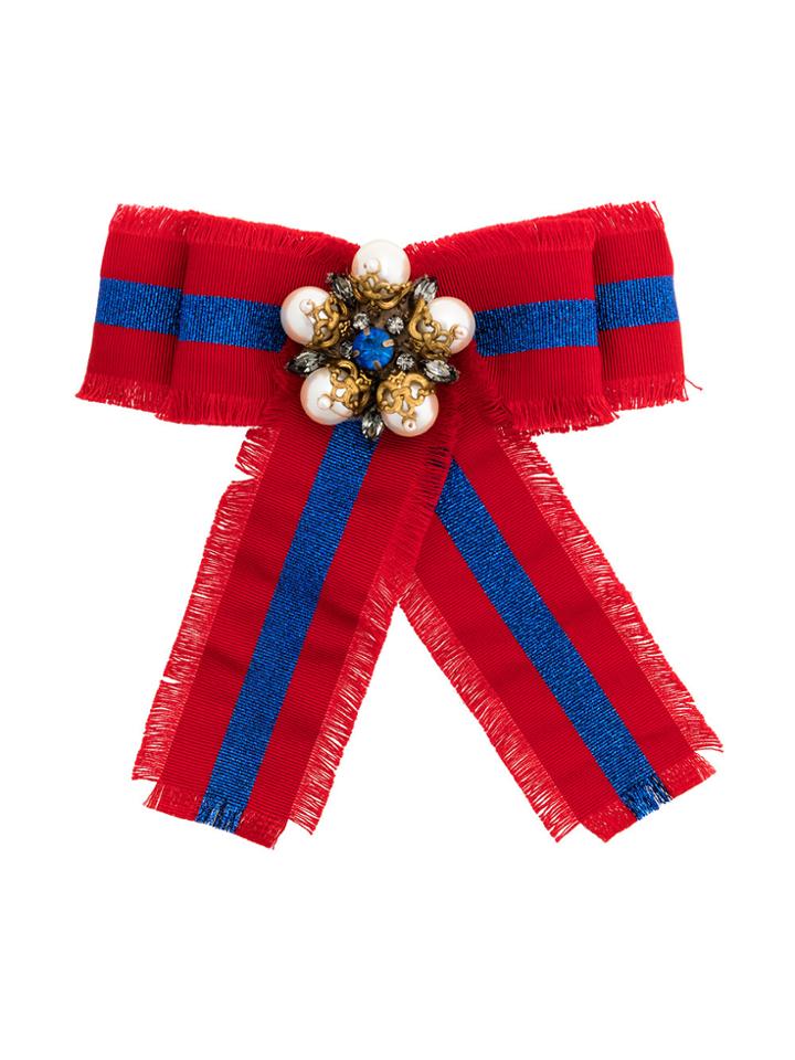 Gucci Web Grosgrain Bow Brooch - Red