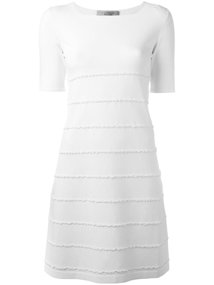D.exterior Embroidered Stripes Dress, Women's, Size: Large, White, Acrylic/polyamide/polyester/wool