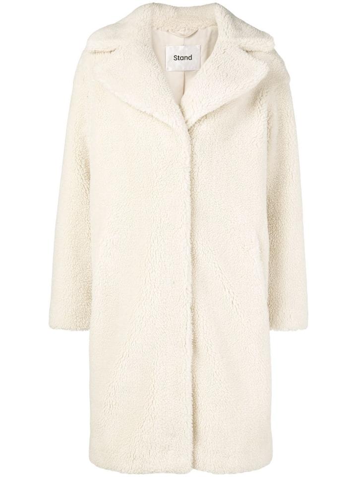Stand Faux Shearling Coat - White