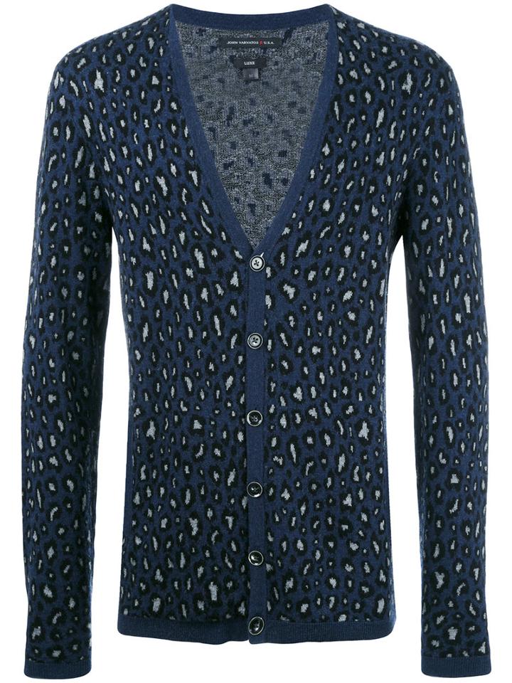 John Varvatos Leopard Pattern Cardigan, Men's, Size: Xl, Blue, Polyamide/modal/wool/other Fibers
