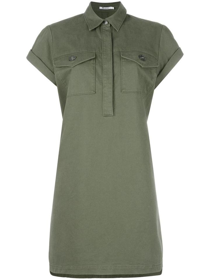T By Alexander Wang Military Shirt Dress, Women's, Size: 10, Green, Cotton/spandex/elastane